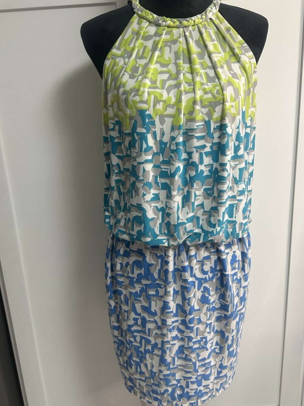 Maggy London Halter Blouson Dress Size 8 Multicolor Y2K Spring